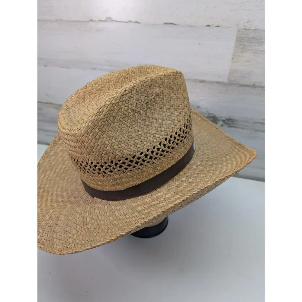 Vintage Turf Paradise Meister Bräu Day Hat Cowboy Straw Western Brown‎ Mens 80s